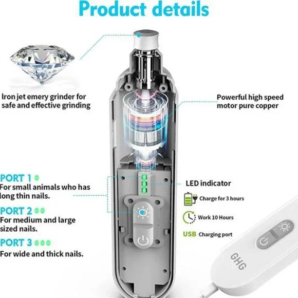 🐶Dog Nail Grinder Professional LED Lighting 3-Speed Rechargeable Pet Trimmer